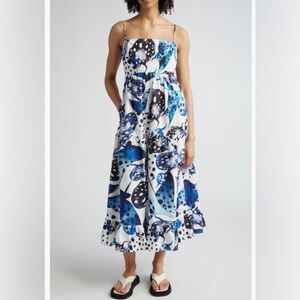 NWT $210 FARM Rio Mantas Sundress BLUE / OFF-WHITE, Size X-Large!